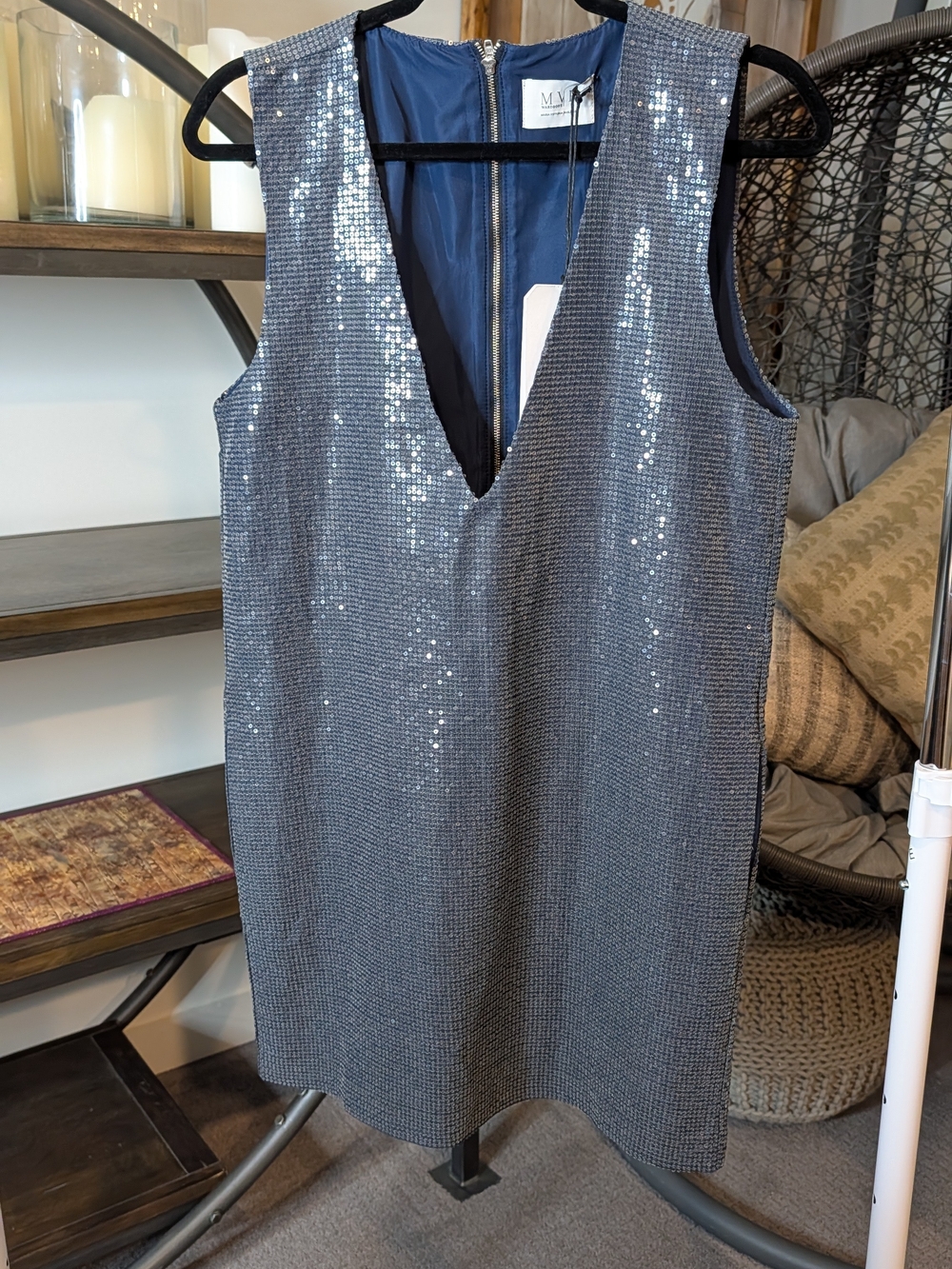 MVP Sleeveless Silver Sequin V-Neck Mini Dress